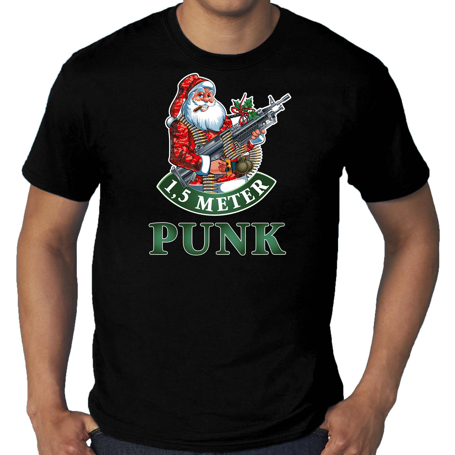 Zwart Kerst shirt / Kerstkleding 1,5 meter punk voor heren grote maten 3XL - kerst t-shirts