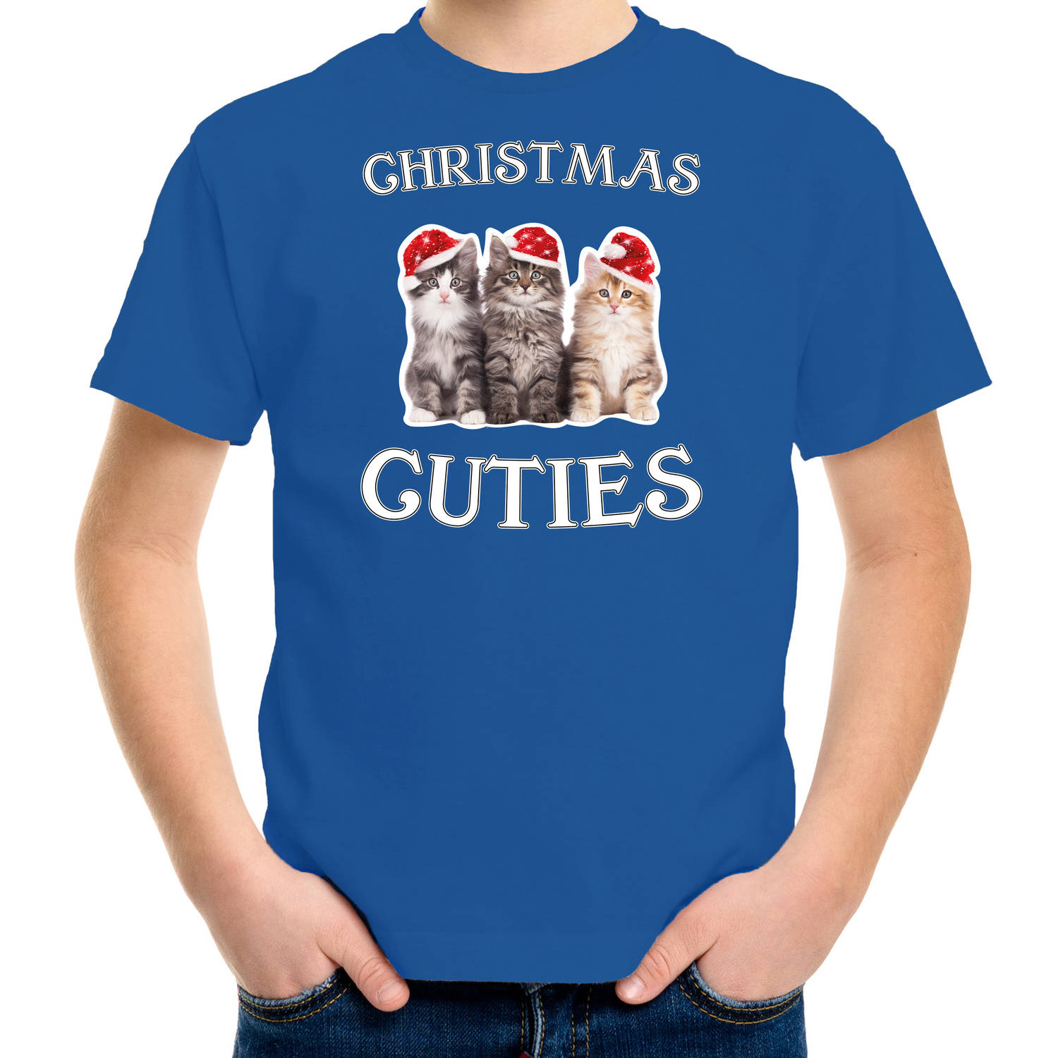 Blauw Kerstshirt / Kerstkleding Christmas cuties voor kinderen XL (164-176) - kerst t-shirts kind