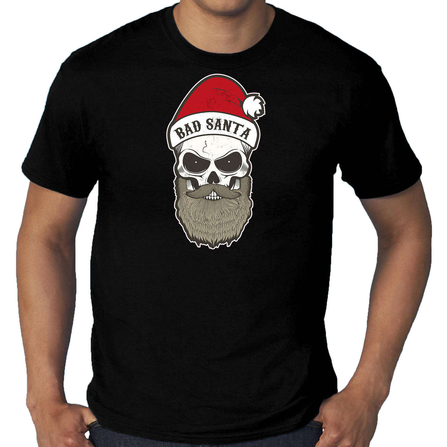 Zwart Kerst shirt/ Kerstkleding Bad Santa voor heren grote maten 3XL - kerst t-shirts
