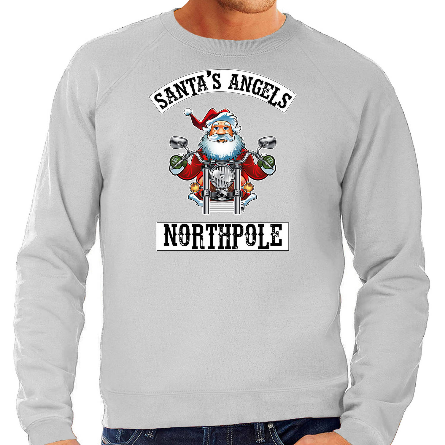 Grote maten grijze Kersttrui / Kerstkleding Santas angels Northpole voor heren 3XL (58) - kerst truien