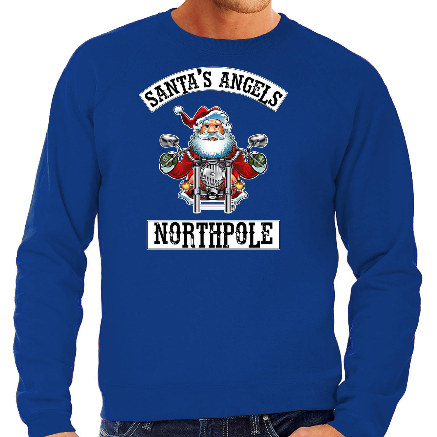 Blauwe Kersttrui / Kerstkleding Santas angels Northpole voor heren XL - kerst truien