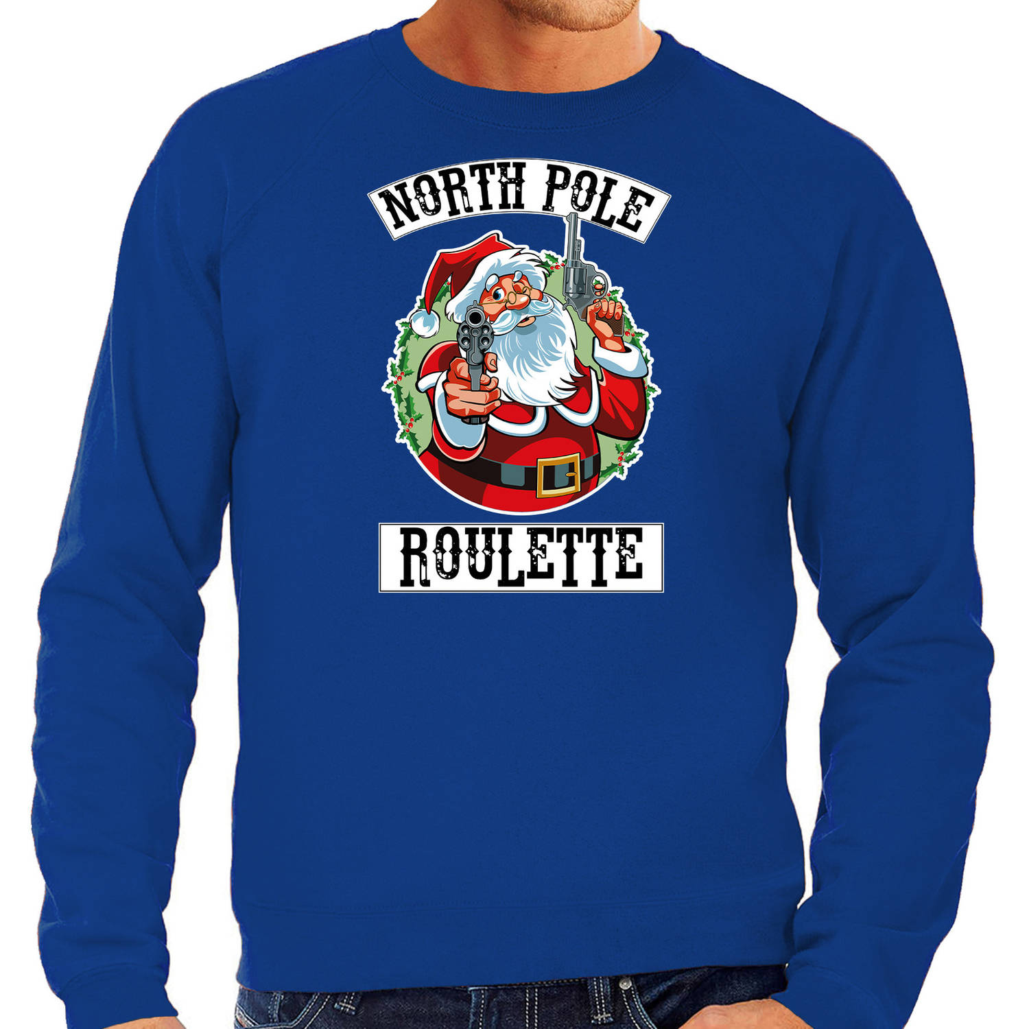 Grote maten blauwe Kersttrui / Kerstkleding Northpole roulette voor heren 3XL (58) - kerst truien