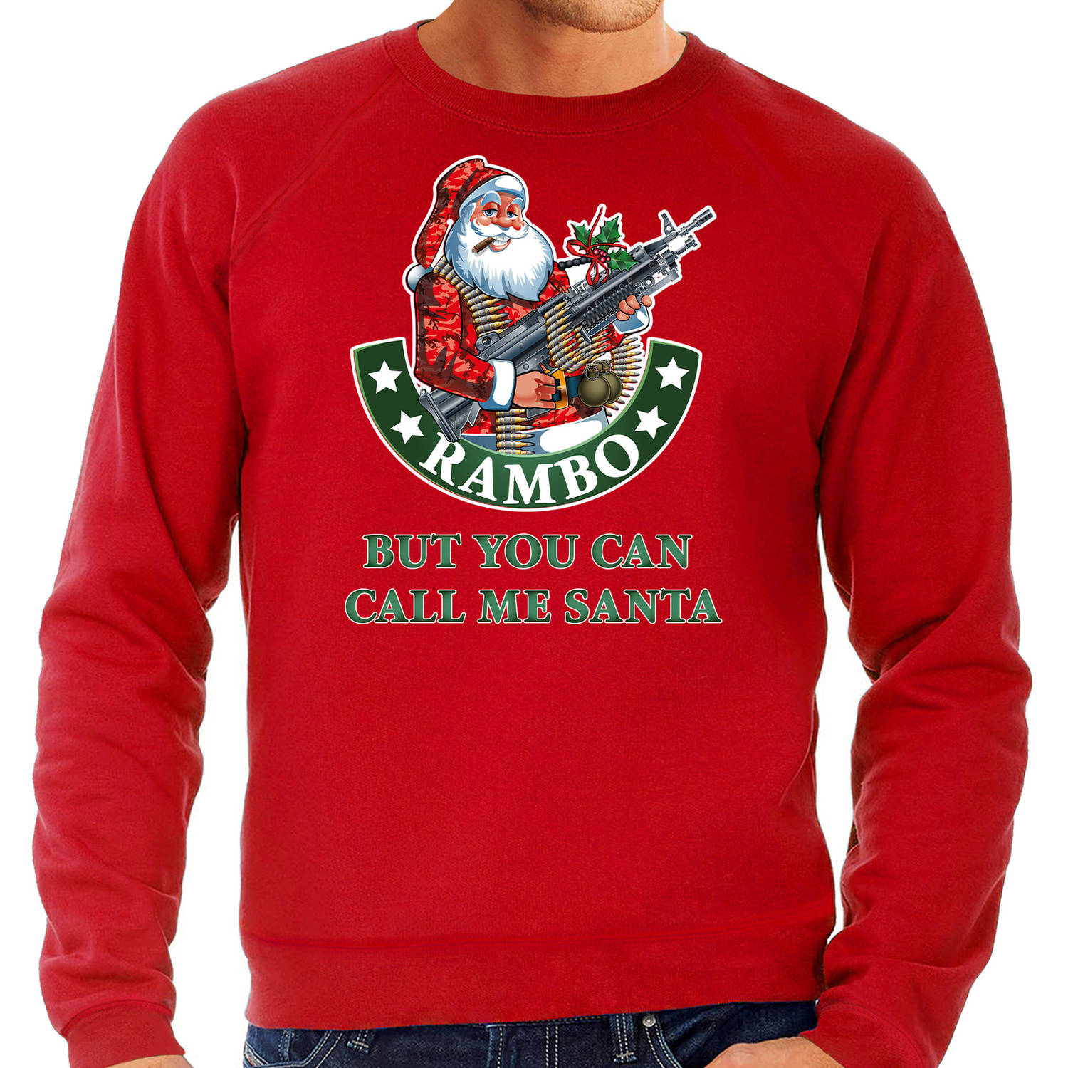 Rode foute Kersttrui / Kerstkleding Rambo but you can call me Santa voor heren grote maten 4XL (60) - kerst truien