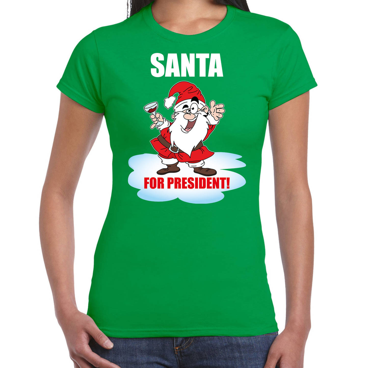 Groen Kerstshirt / Kerstkleding Santa for president voor dames L - kerst t-shirts
