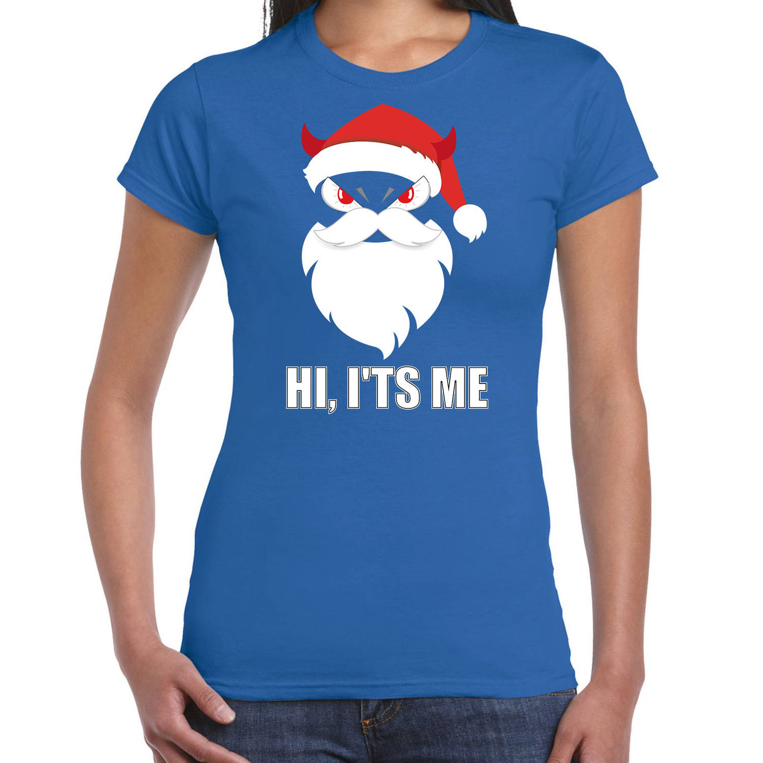 Blauw Kerstshirt / Kerstkleding Hi its me voor dames met duivels kerstmannetje 2XL - kerst t-shirts