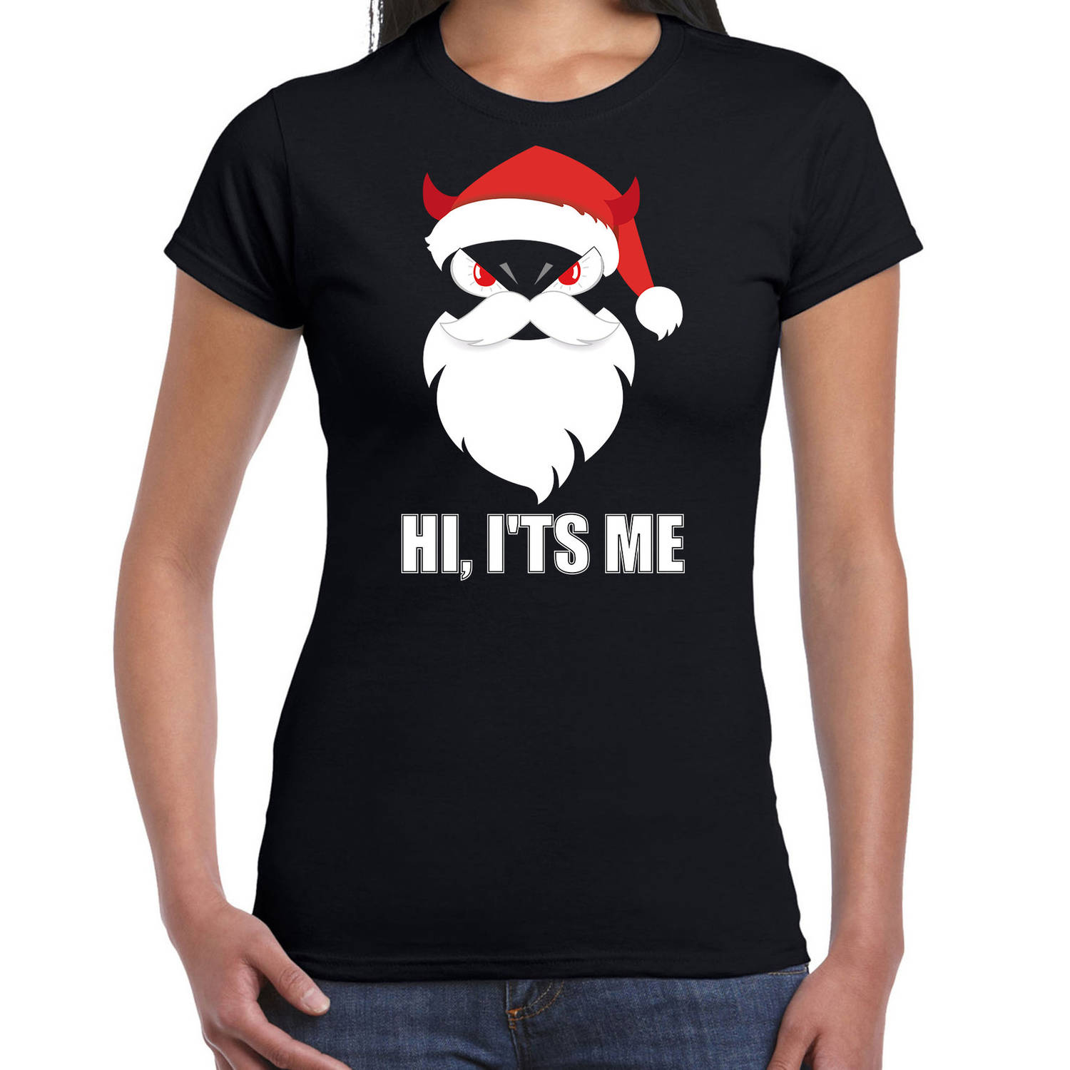 Zwart Kerstshirt / Kerstkleding Hi its me voor dames met duivels kerstmannetje 2XL - kerst t-shirts