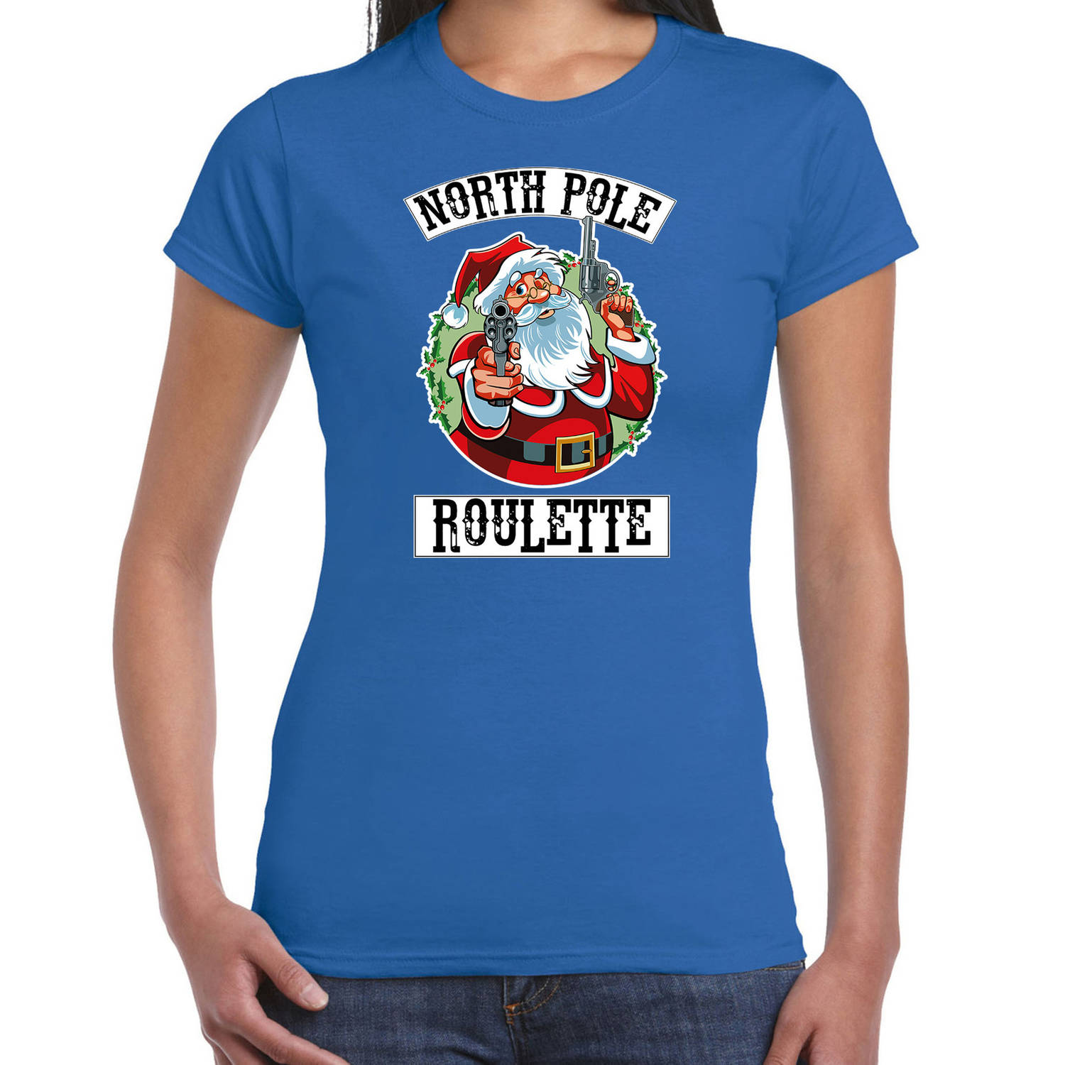 Blauw Kerstshirt / Kerstkleding Northpole roulette voor dames 2XL - kerst t-shirts