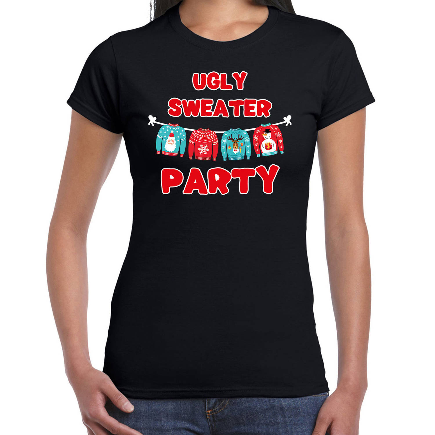 Zwart Kerstshirt / Kerstkleding Ugly sweater party voor dames S - kerst t-shirts