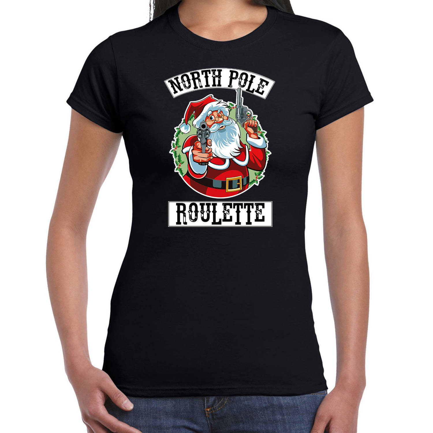 Zwart Kerstshirt / Kerstkleding Northpole roulette voor dames M - kerst t-shirts