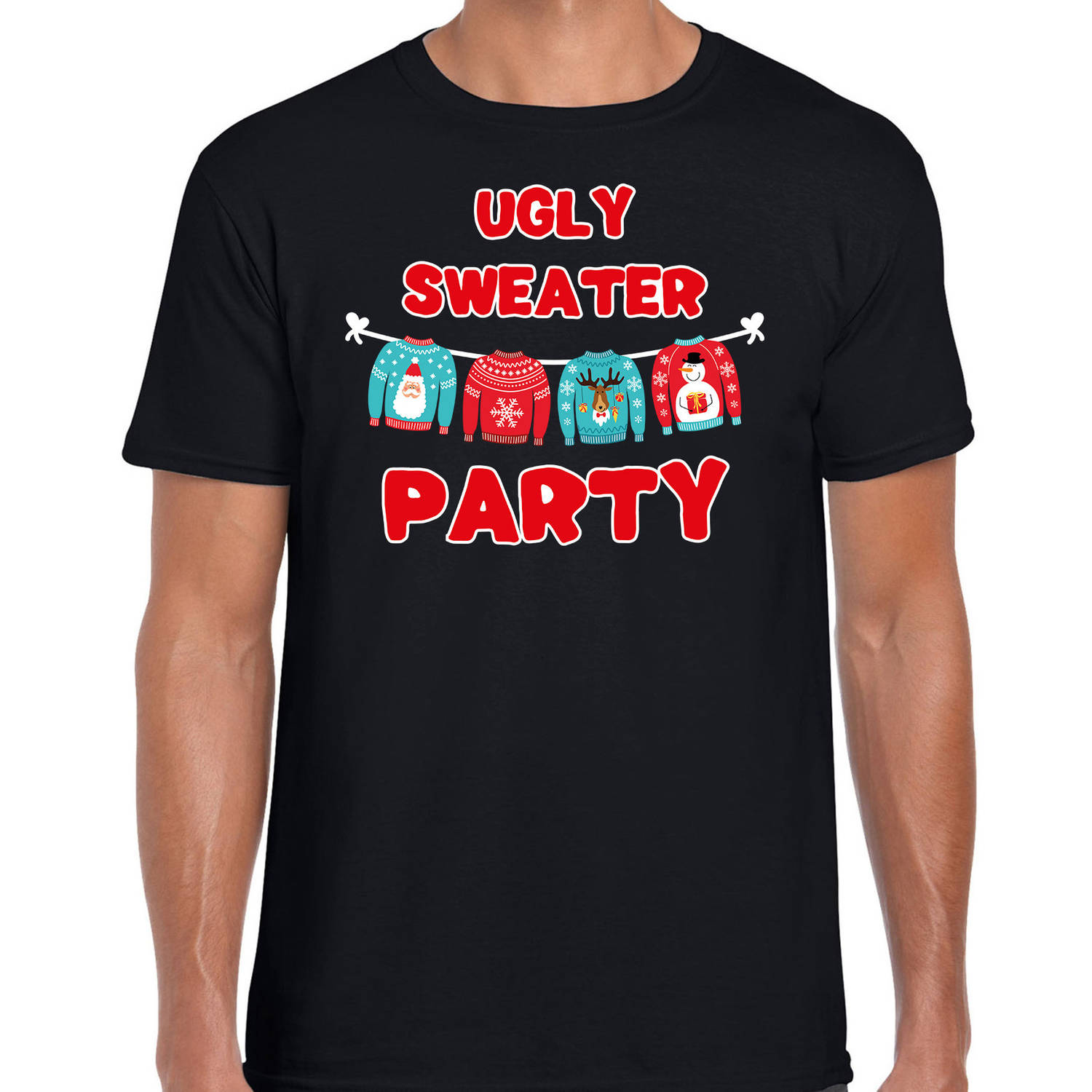 Zwart Kerstshirt / Kerstkleding Ugly sweater party voor heren M - kerst t-shirts
