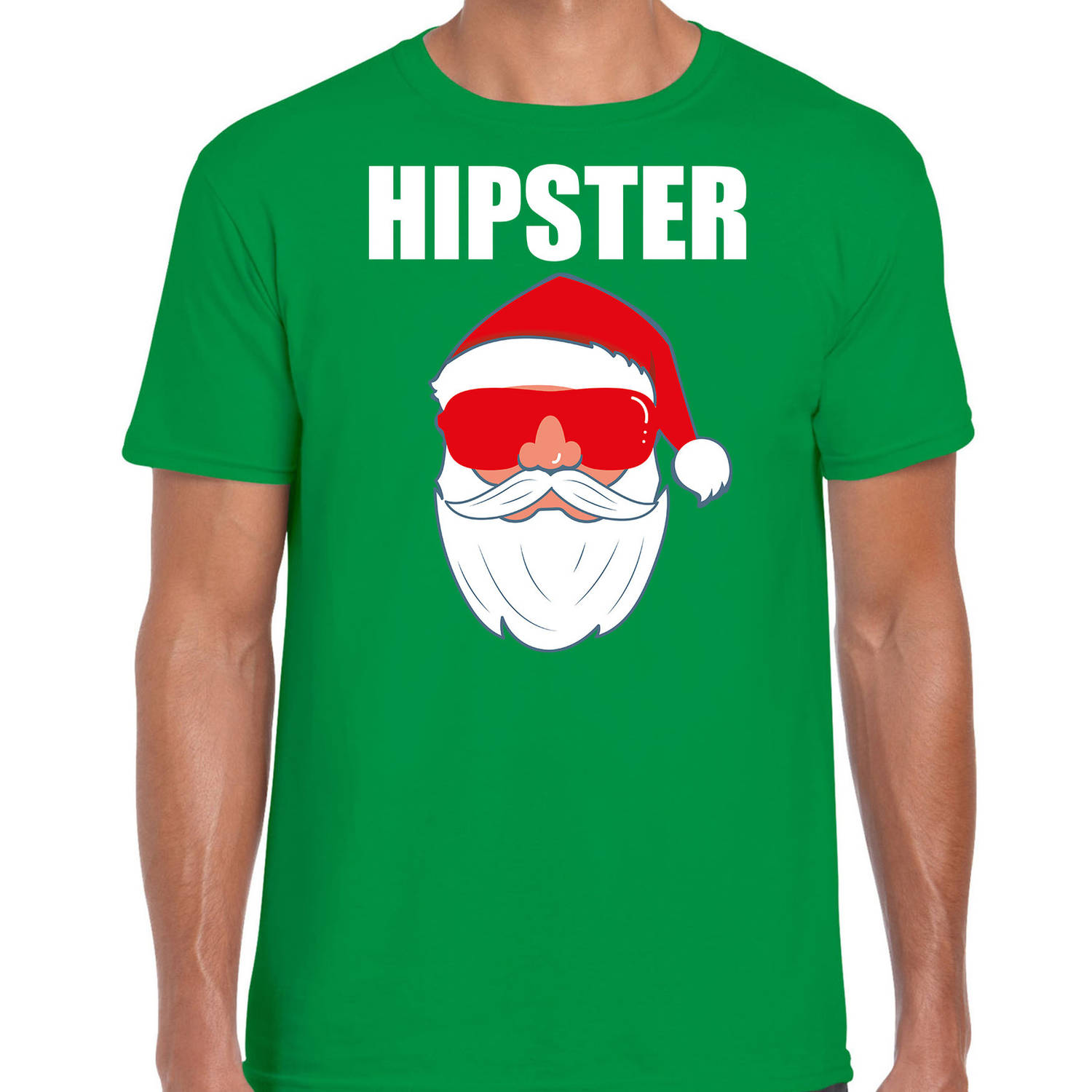 Groen Kersttrui / Kerstkleding Hipster voor heren met Kerstman met zonnebril M - kerst t-shirts