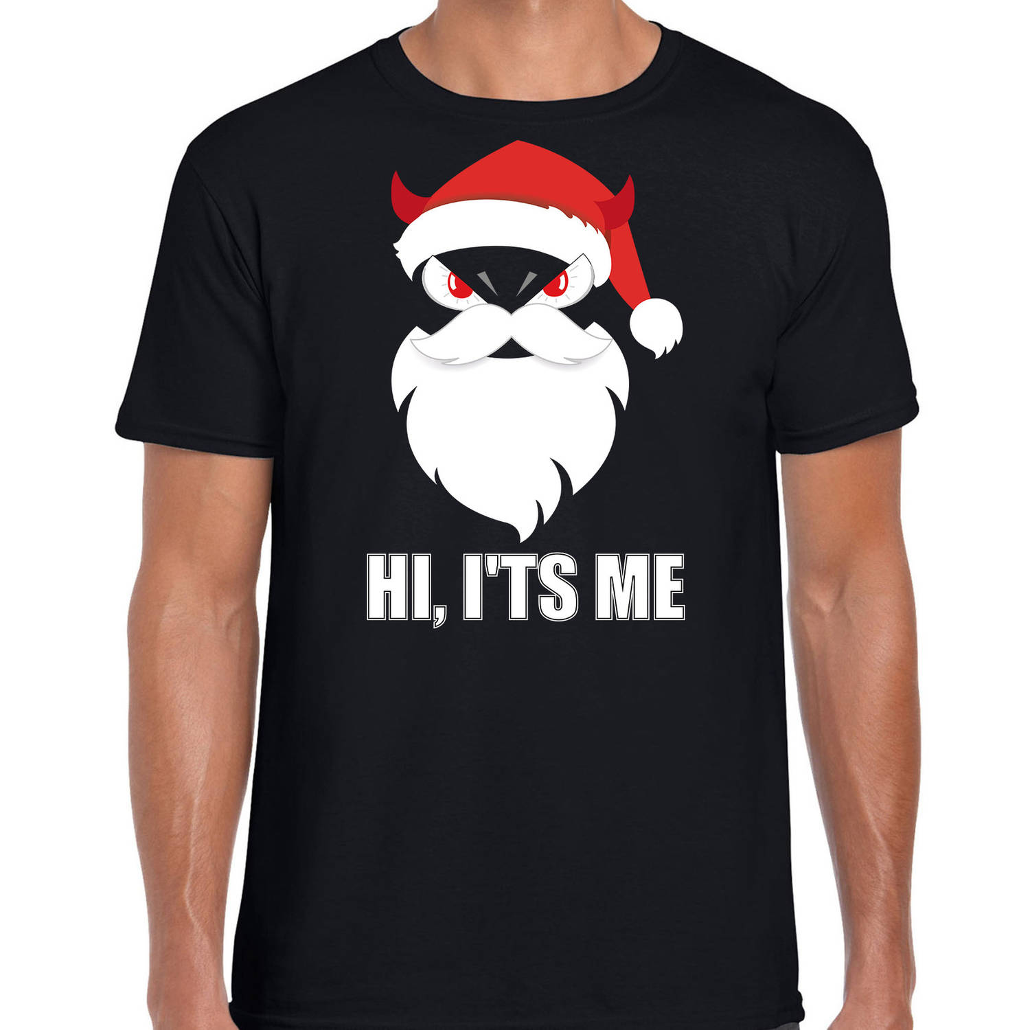 Zwart Kerstshirt / Kerstkleding Hi its me voor heren met duivels kerstmannetje 2XL - kerst t-shirts