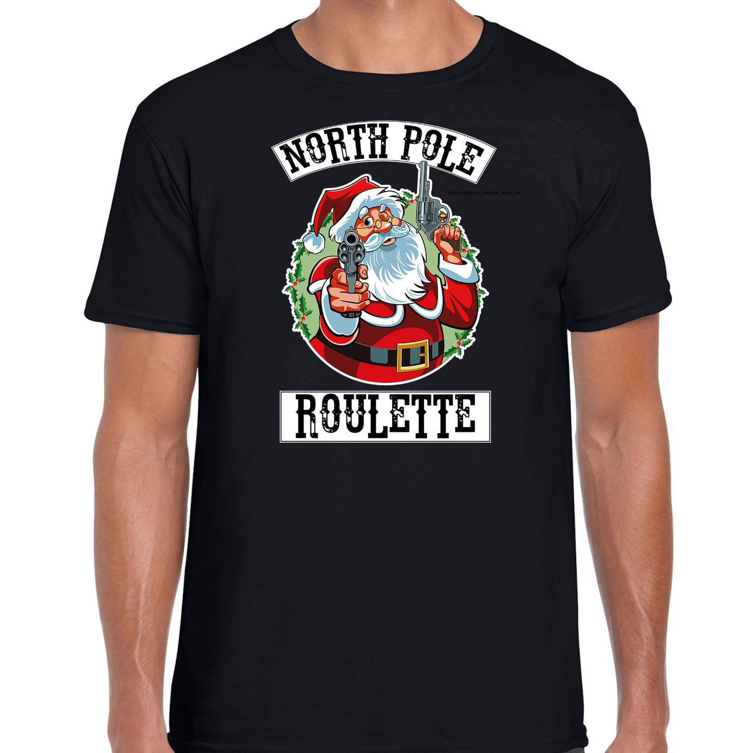 Zwart Kerstshirt / Kerstkleding Northpole roulette voor heren L - kerst t-shirts
