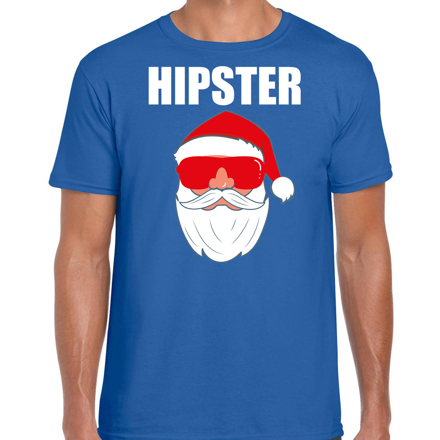 Blauw Kersttrui / Kerstkleding Hipster voor heren met Kerstman met zonnebril S - kerst t-shirts