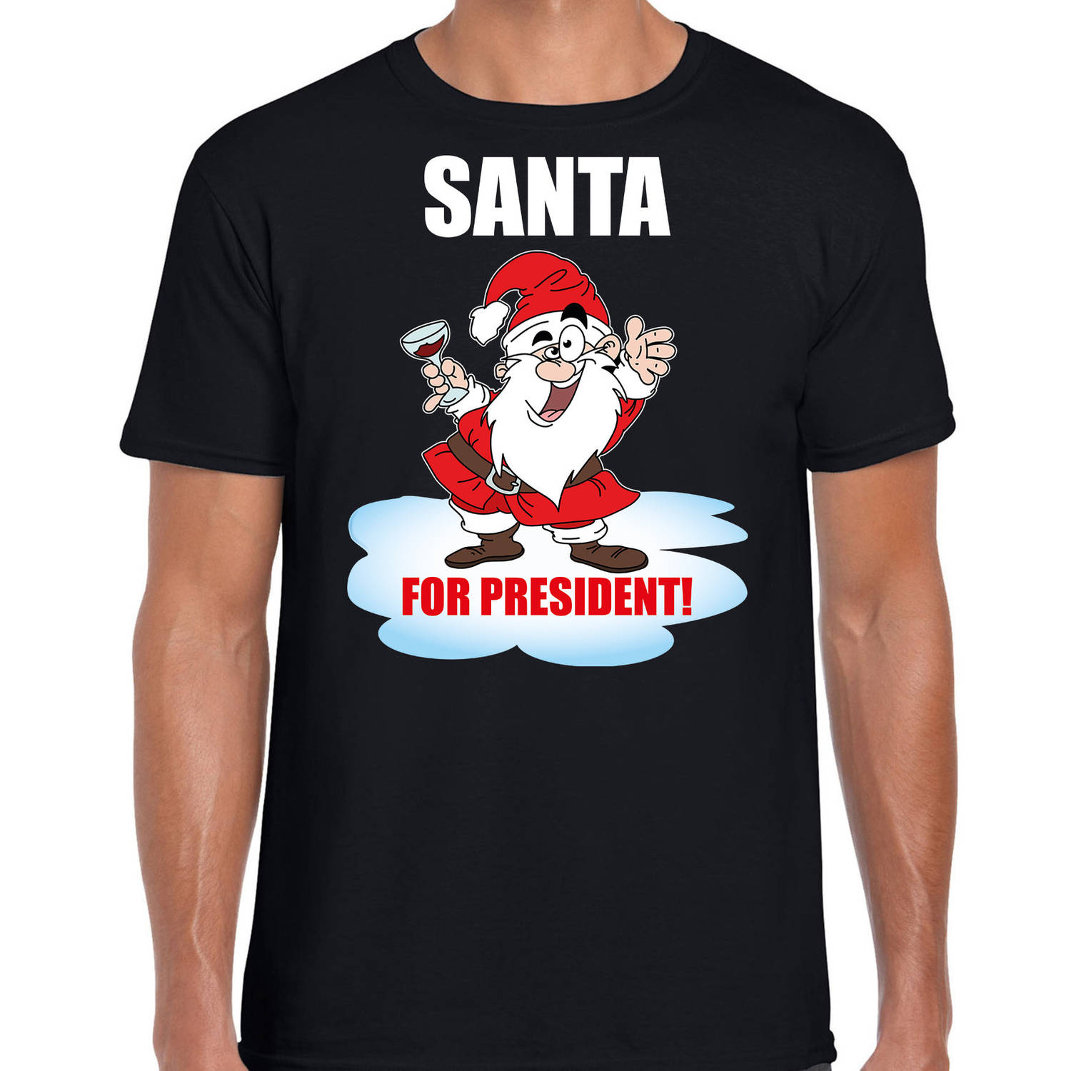 Zwart Kerstshirt / Kerstkleding Santa for president voor heren XL - kerst t-shirts
