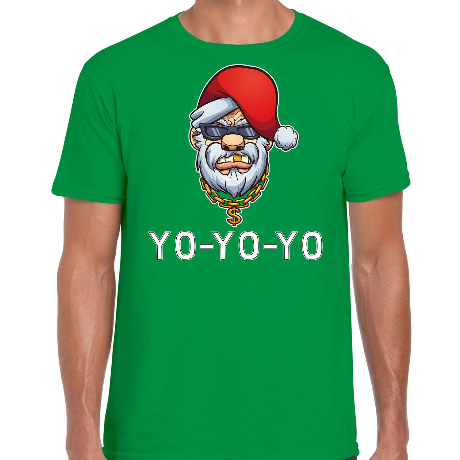 Groen Kerst shirt/ Kerstkleding Gangster / rapper Santa voor heren S - kerst t-shirts