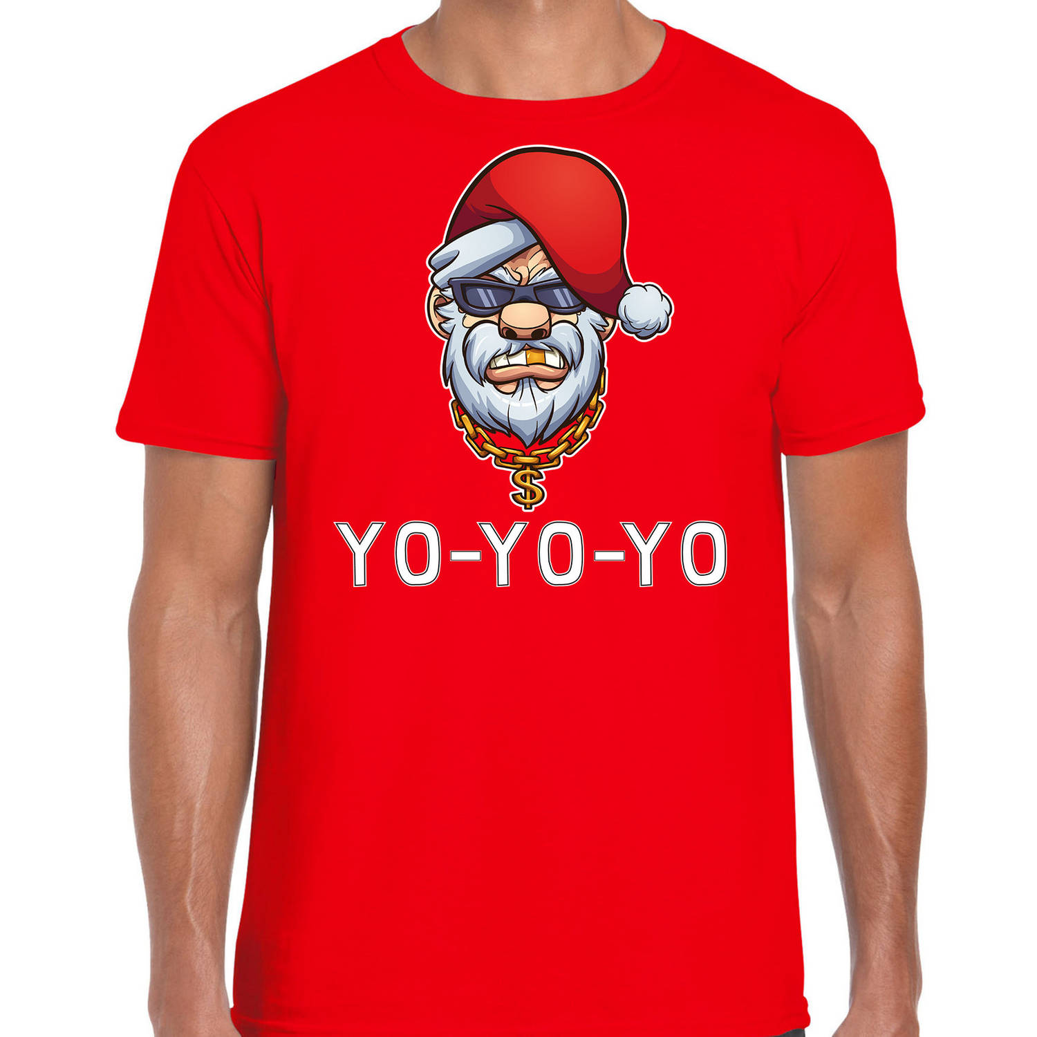 Rood Kerst shirt/ Kerstkleding Gangster / rapper Santa voor heren L - kerst t-shirts