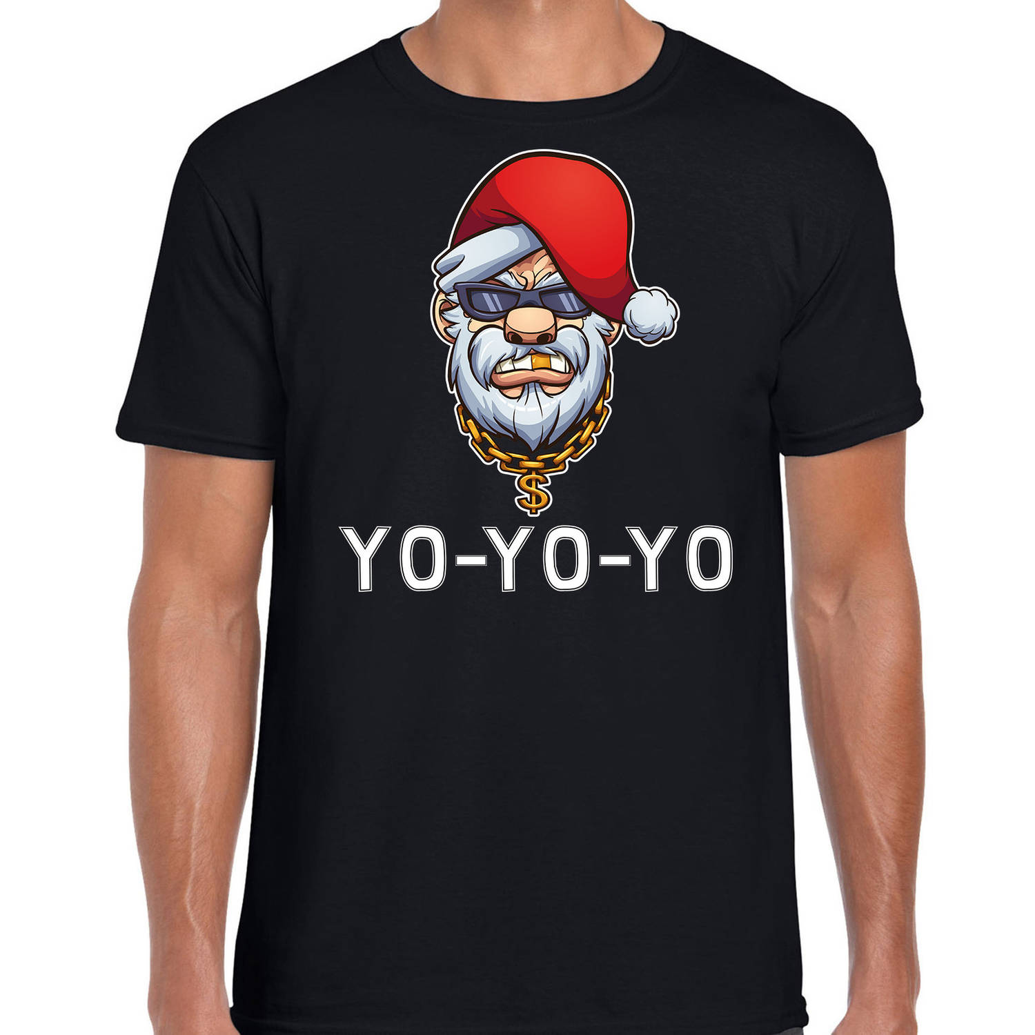 Zwart Kerst shirt/ Kerstkleding Gangster / rapper Santa voor heren L - kerst t-shirts