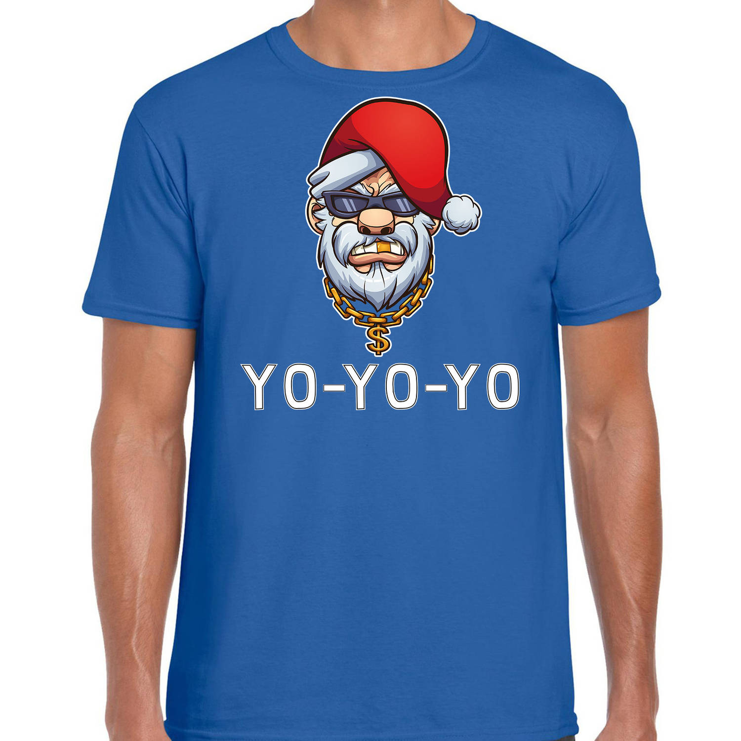 Blauw Kerst shirt/ Kerstkleding Gangster / rapper Santa voor heren XL - kerst t-shirts
