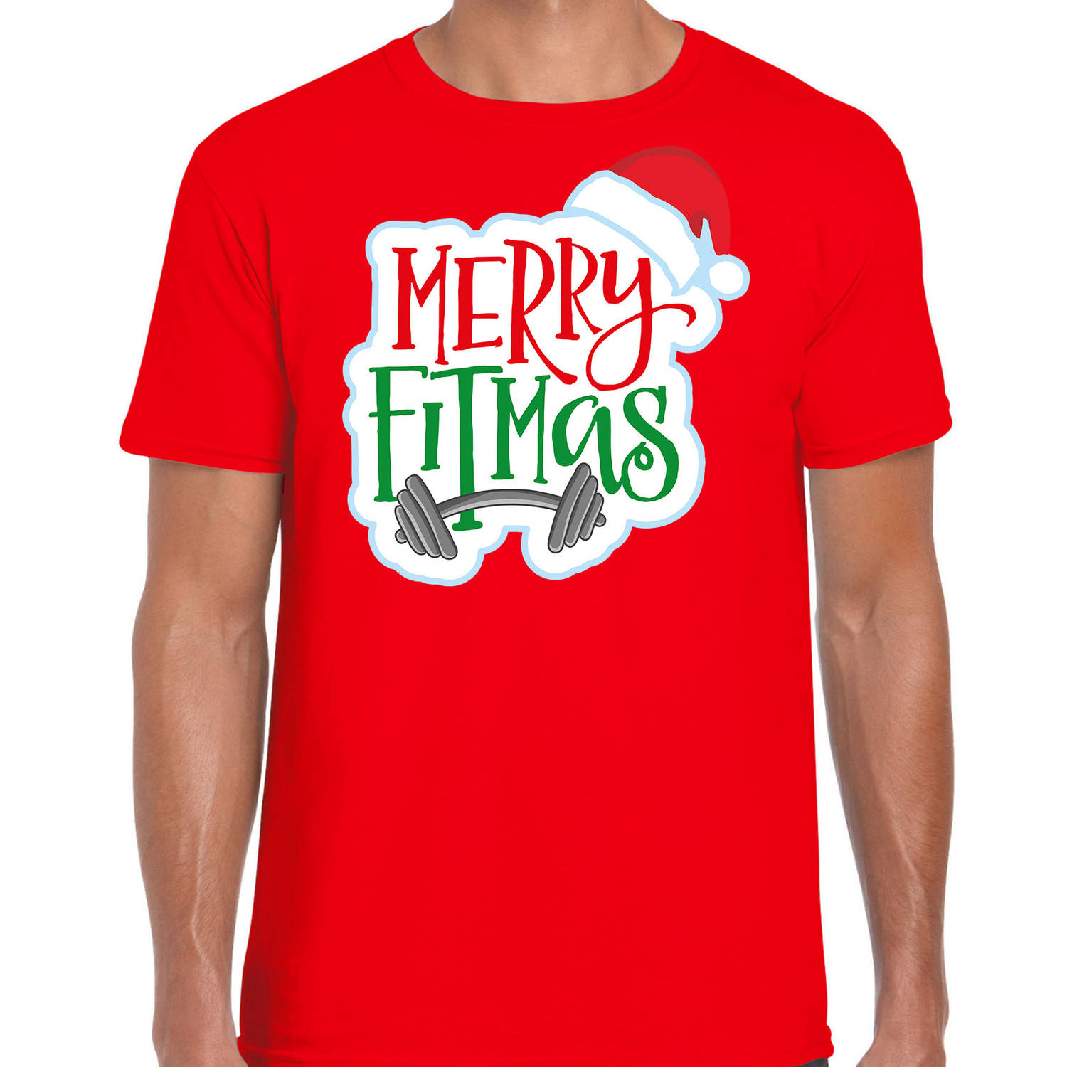 Rood Kerst shirt/ Kerstkleding Merry fitmas voor heren S - kerst t-shirts