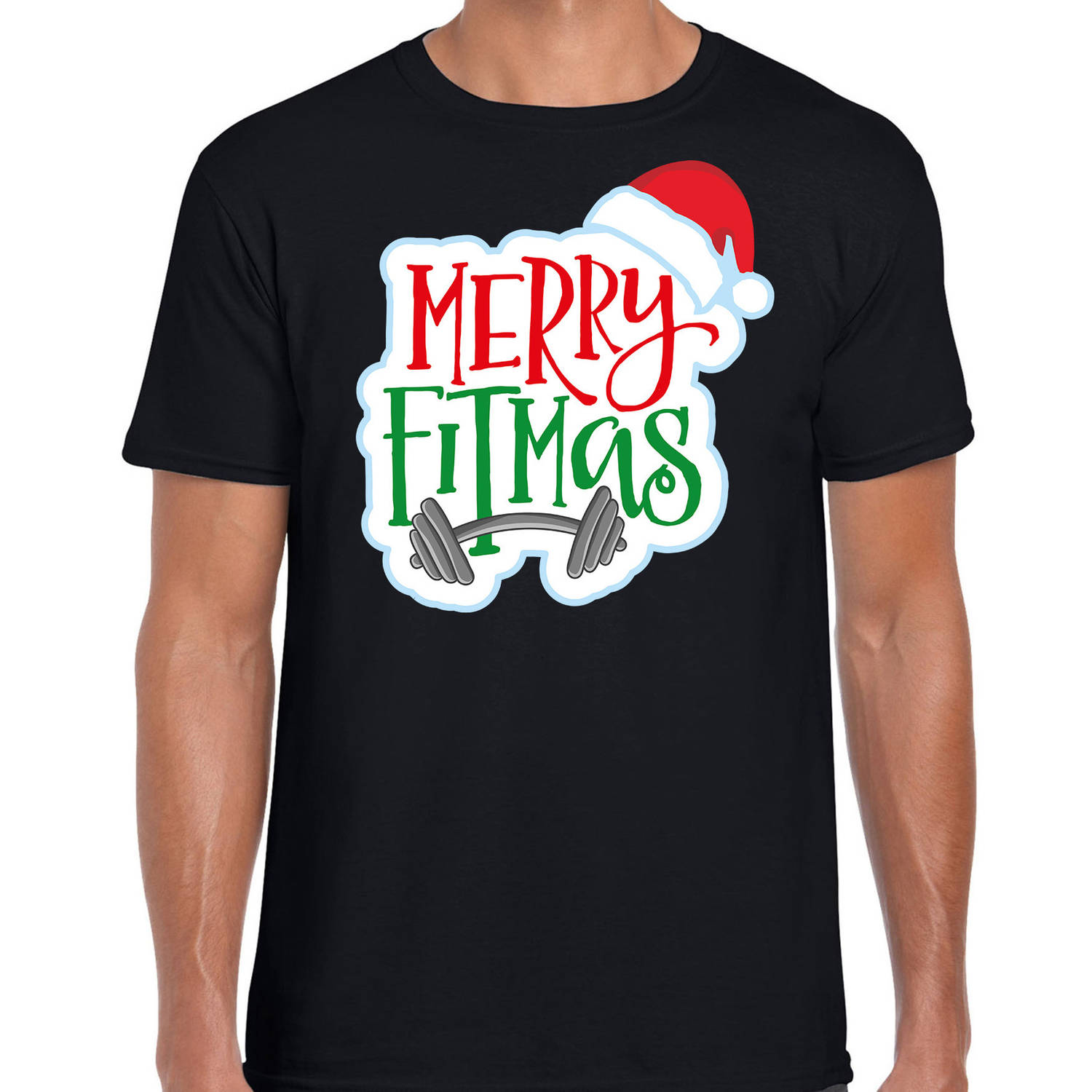 Zwart Kerst shirt/ Kerstkleding Merry fitmas voor heren S - kerst t-shirts
