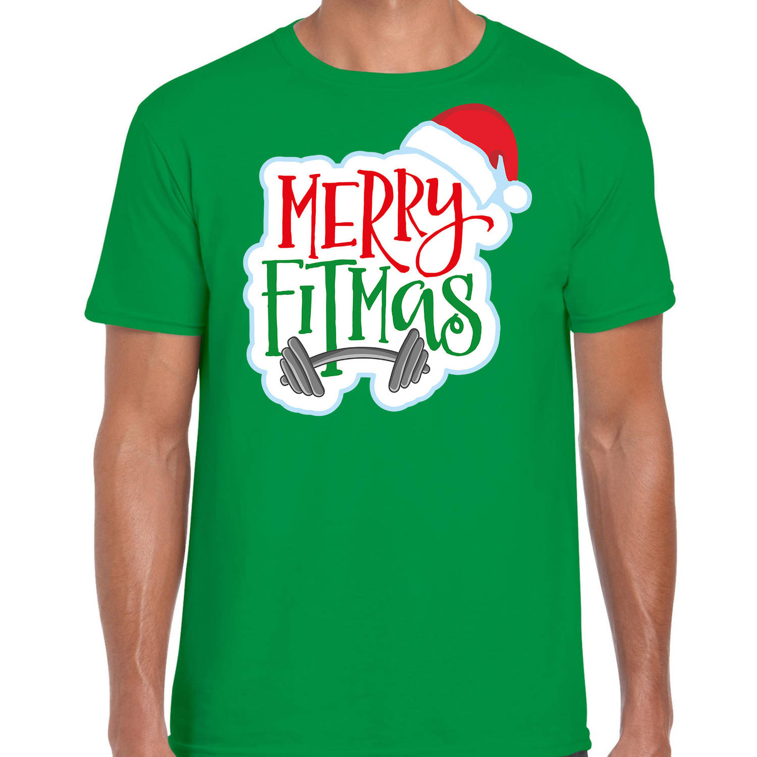 Groen Kerst shirt/ Kerstkleding Merry fitmas voor heren L - kerst t-shirts