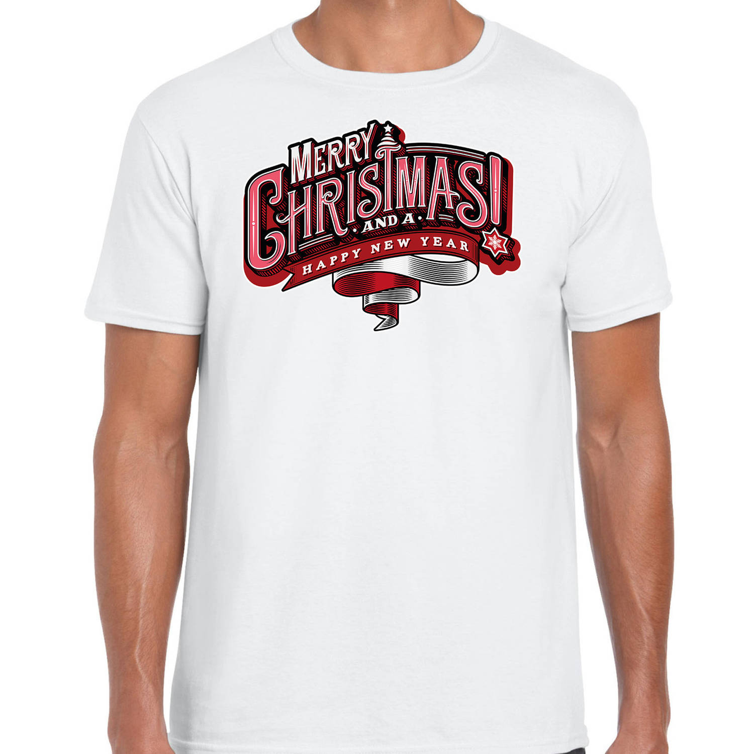 Wit Kerst shirt / Kerstkleding Merry Christmas voor heren L - kerst t-shirts