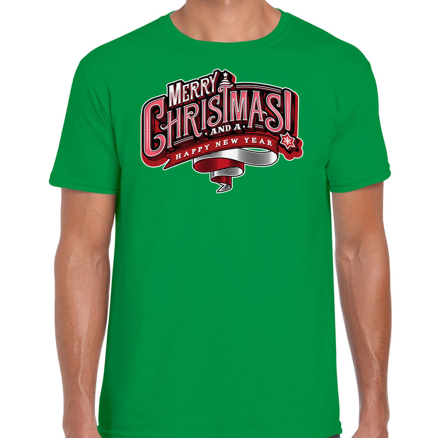 Groen Kerst shirt / Kerstkleding Merry Christmas voor heren L - kerst t-shirts