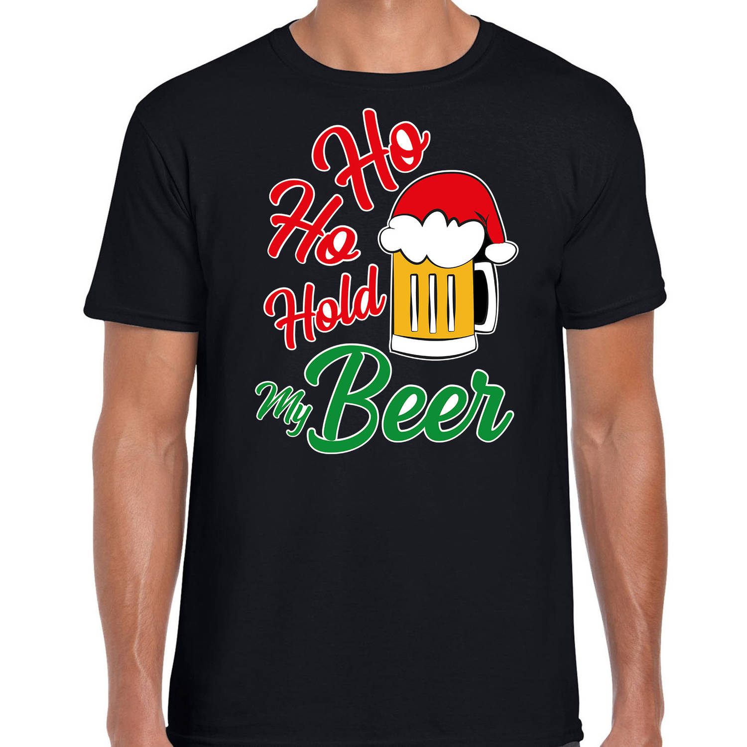 Zwart Kerst shirt / Kerstkleding Ho ho hold my beer voor heren M - kerst t-shirts