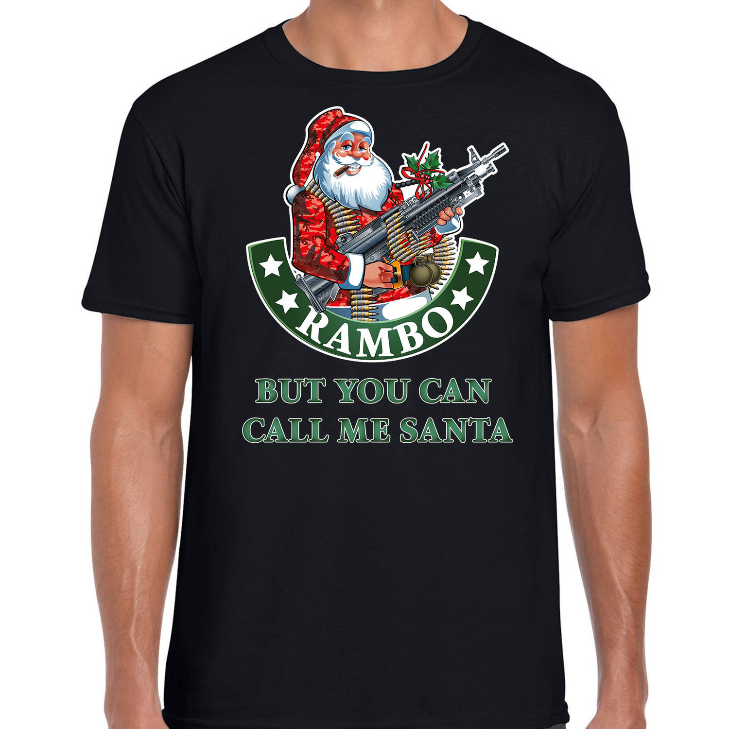 Fout Kerst t-shirt / Kerstkleding Rambo but you can call me Santa voor heren M - kerst t-shirts