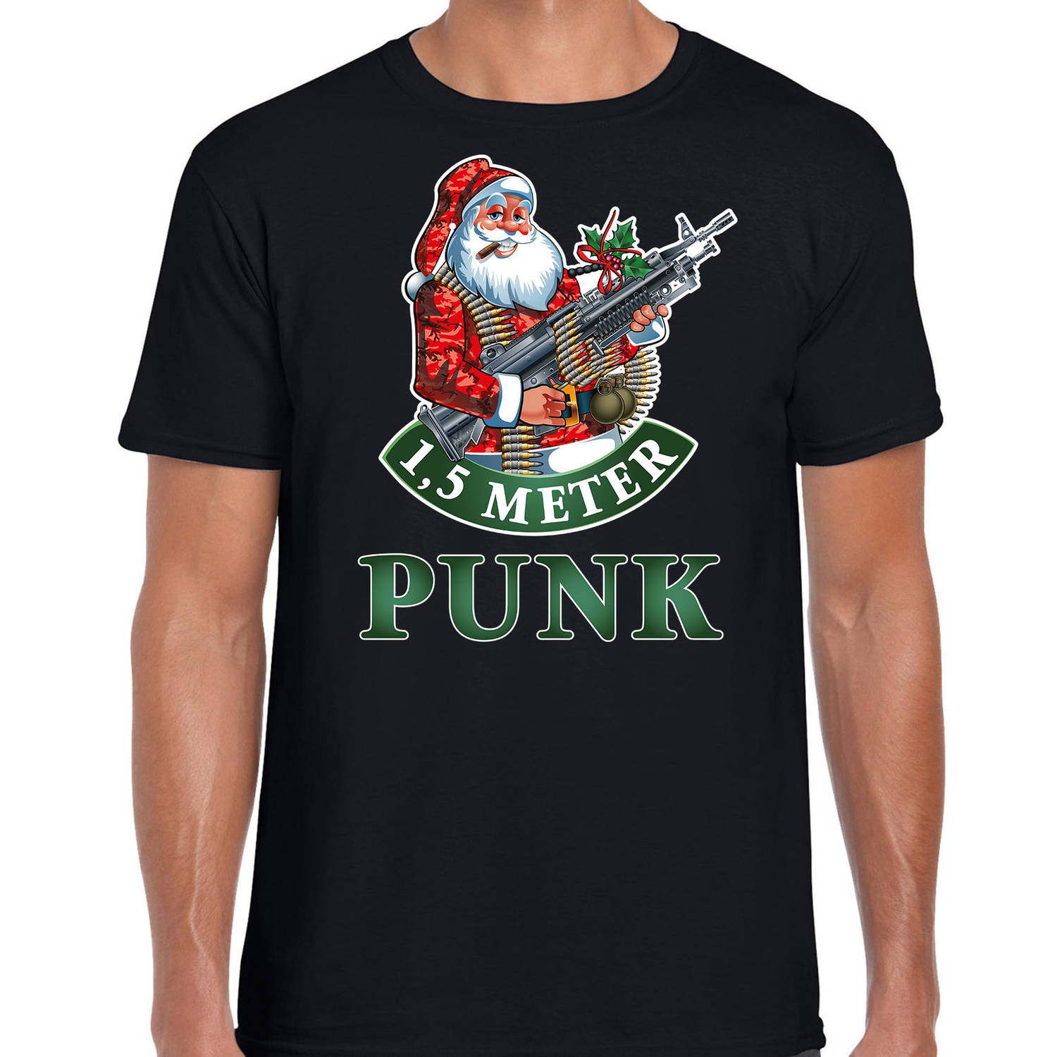 Zwart Kerst shirt / Kerstkleding 1,5 meter punk voor heren L - kerst t-shirts