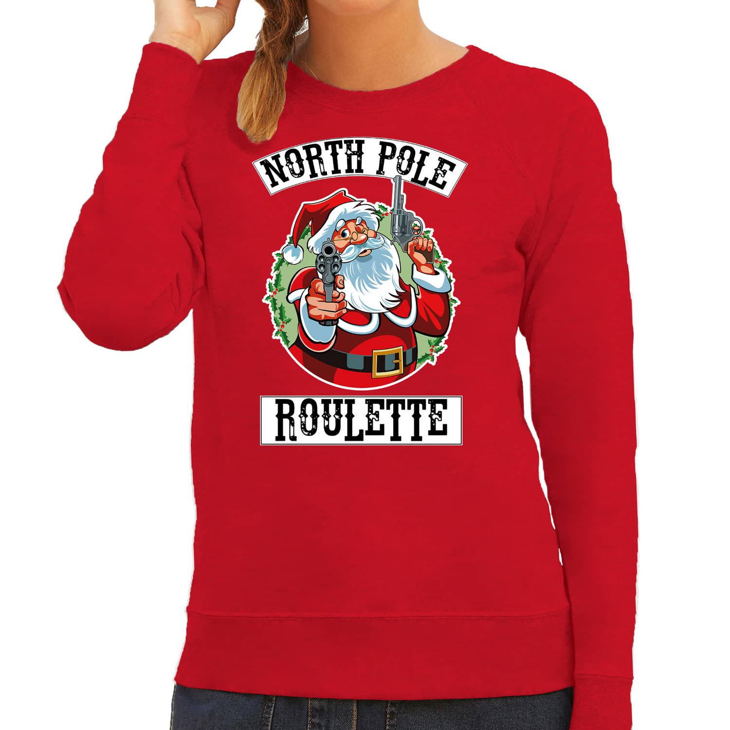 Rode Kersttrui / Kerstkleding Northpole roulette voor dames L - kerst truien