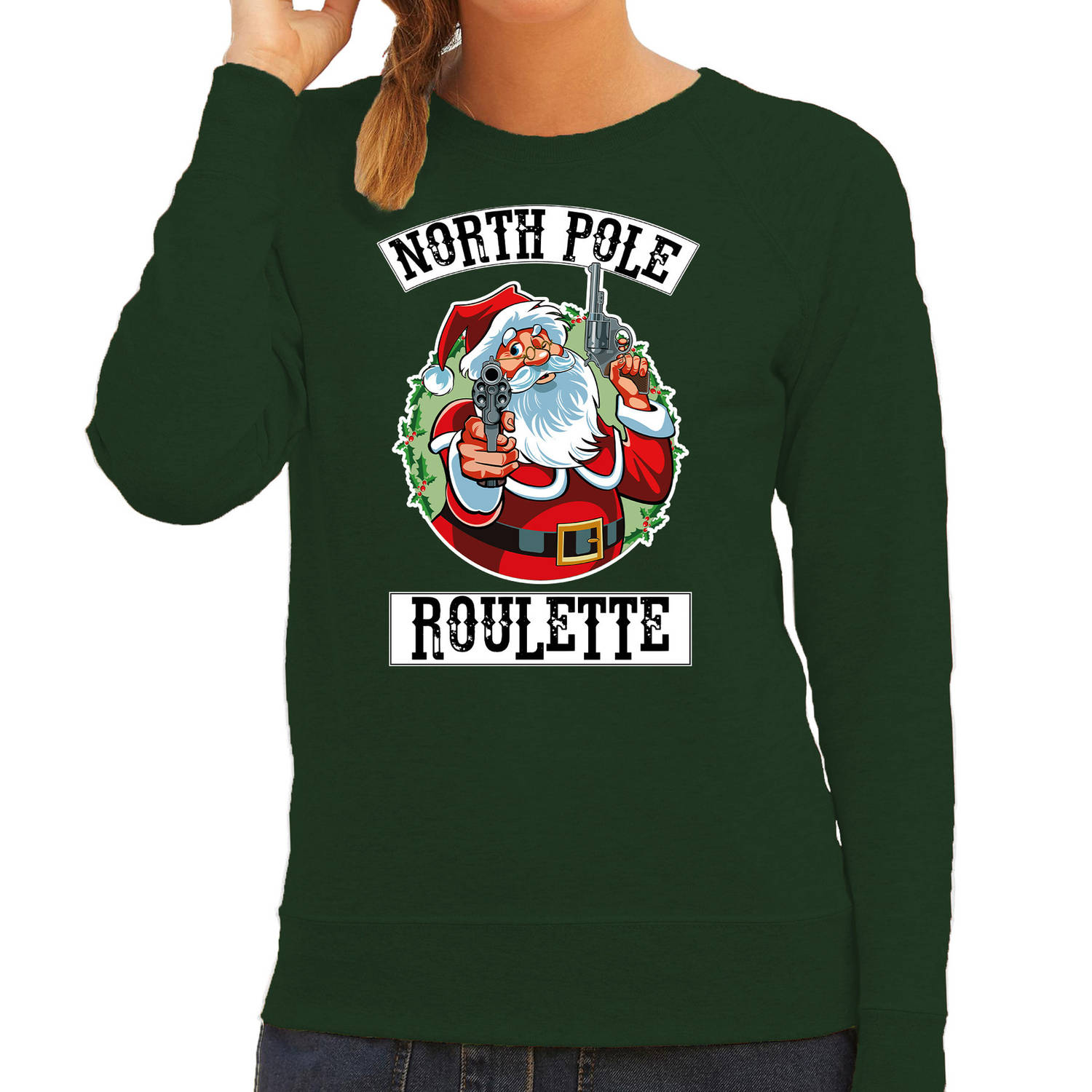 Groene Kersttrui / Kerstkleding Northpole roulette voor dames S - kerst truien