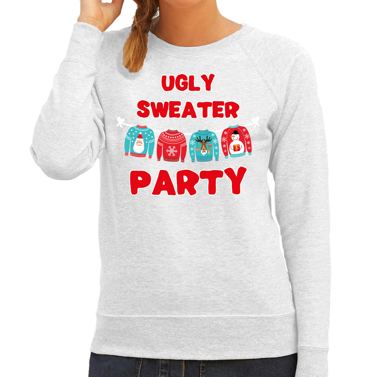 Grijze Kersttrui / Kerstkleding Ugly sweater party voor dames L - kerst truien