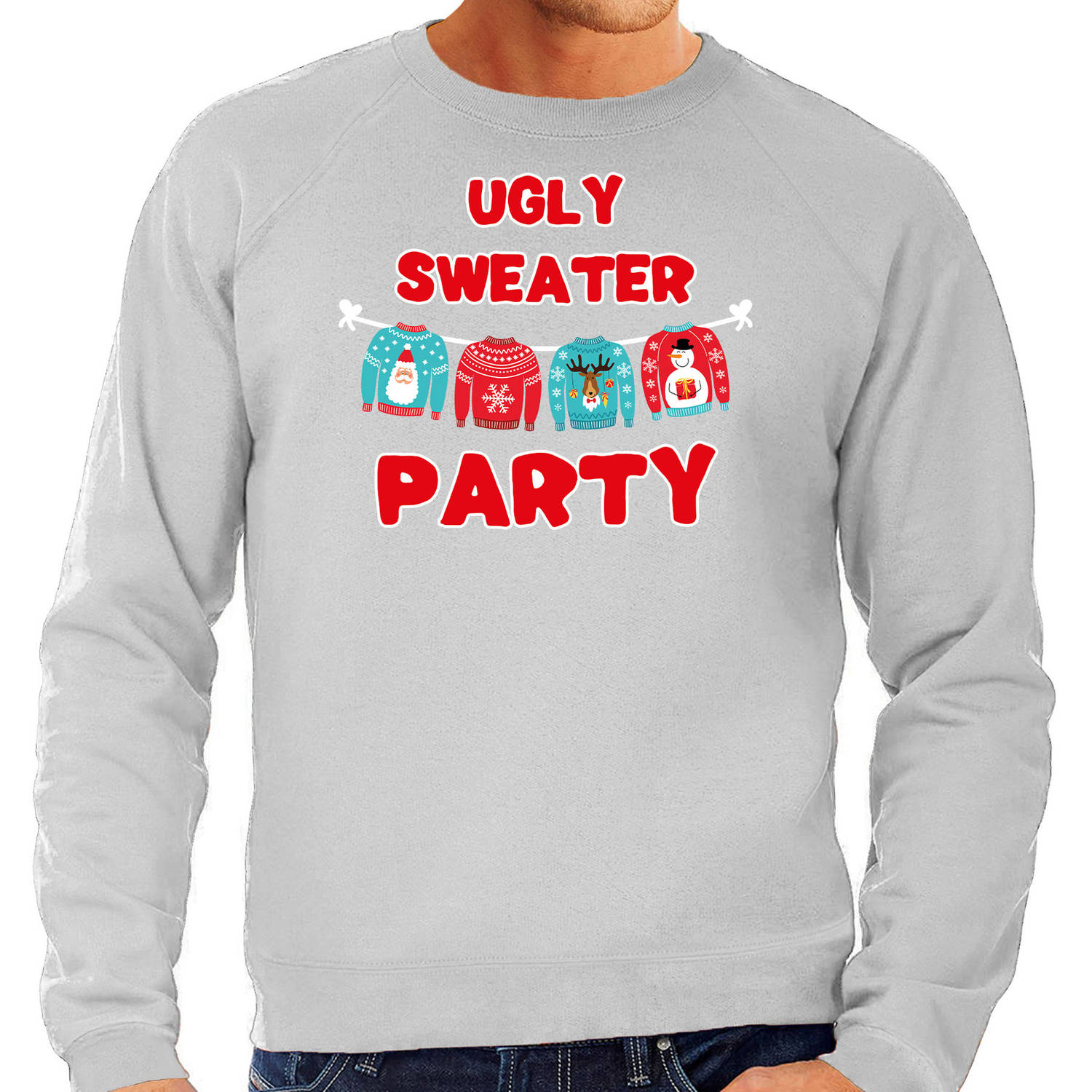 Grijze Kersttrui / Kerstkleding Ugly sweater party voor heren L - kerst truien
