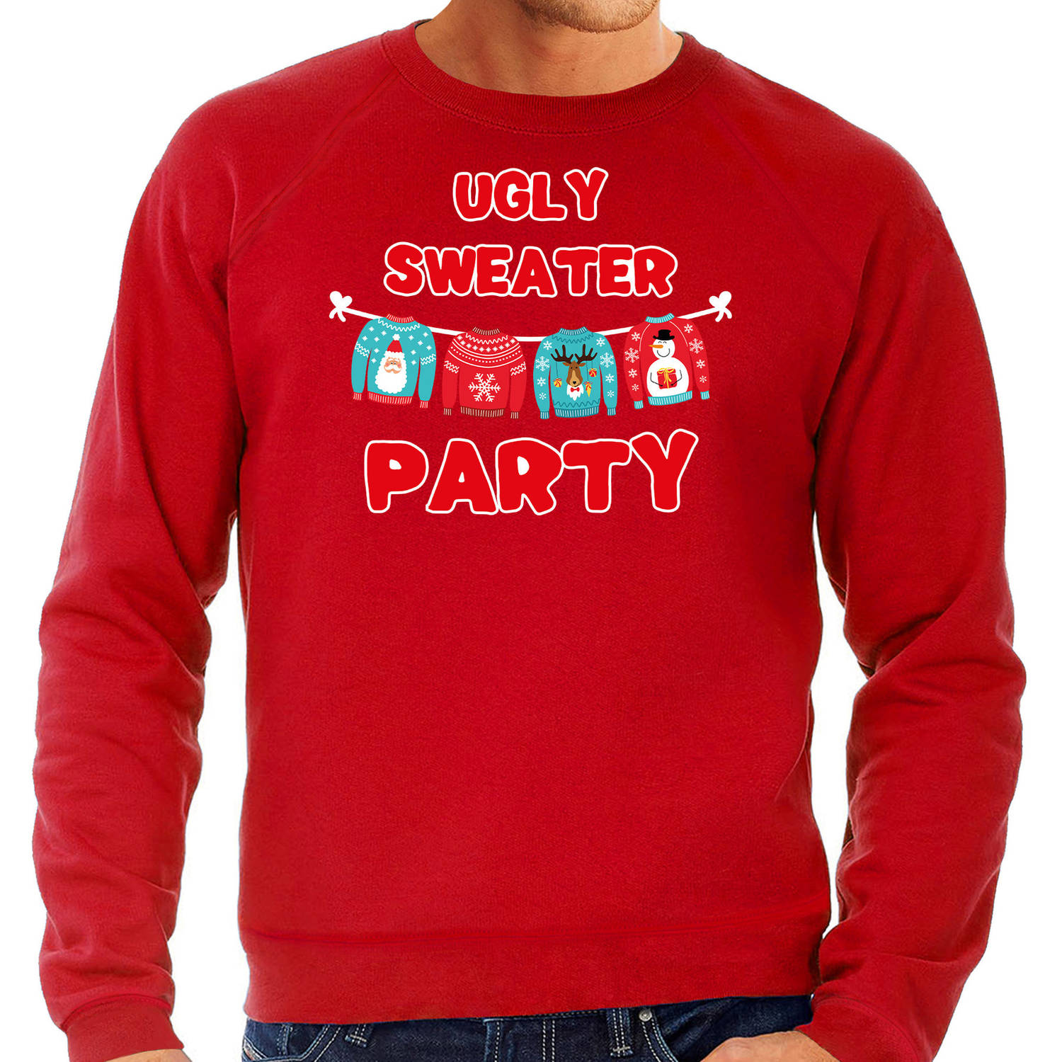 Rode Kersttrui / Kerstkleding Ugly sweater party voor heren L - kerst truien