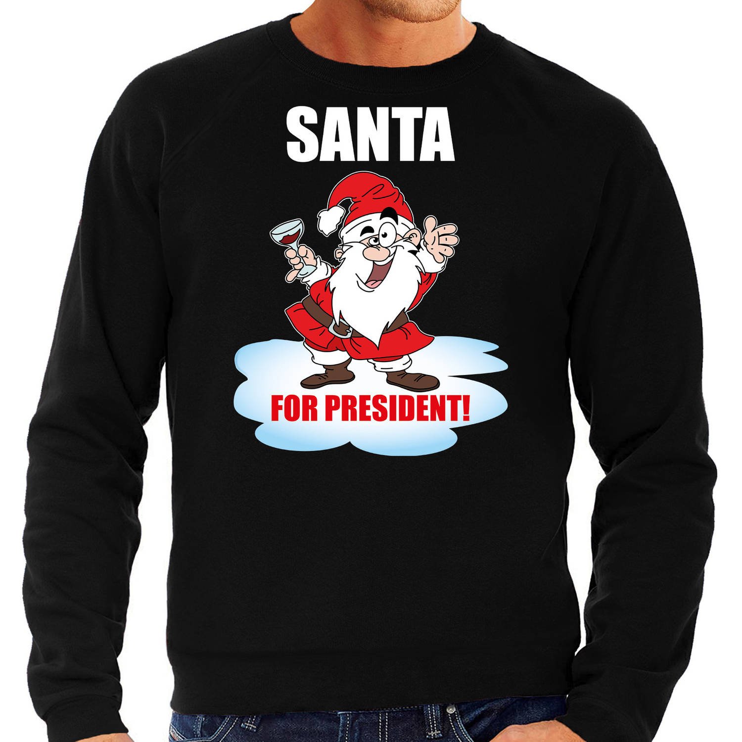 Zwarte Kersttrui / Kerstkleding Santa for president voor heren S - kerst truien