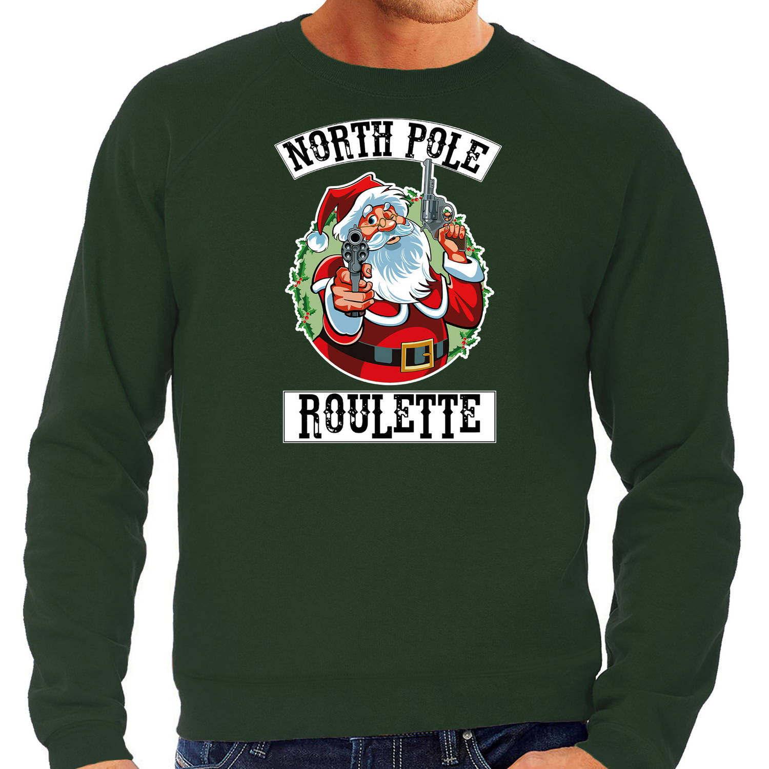 Grote maten groene Kersttrui / Kerstkleding Northpole roulette voor heren 4XL (60) - kerst truien