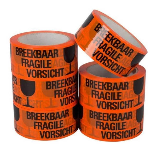 Waarschuwingstape - PP Acryl Tape - Breekbaar - 6 stuks - 50 mm x 60 meter