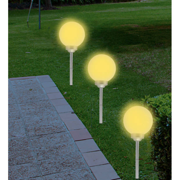 Set van 2x stuks solar tuinlampen/prikspots bol op zonne-energie 56 cm - Prikspotjes