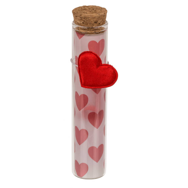 Valentijn hartjes cadeau hartjes flesje van glas met boodschap 11 cm - Feestdecoratievoorwerp