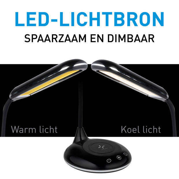 Tafellamp/bureaulampje USB LED zwart met draadloze oplader 48 cm - Bureaulampen