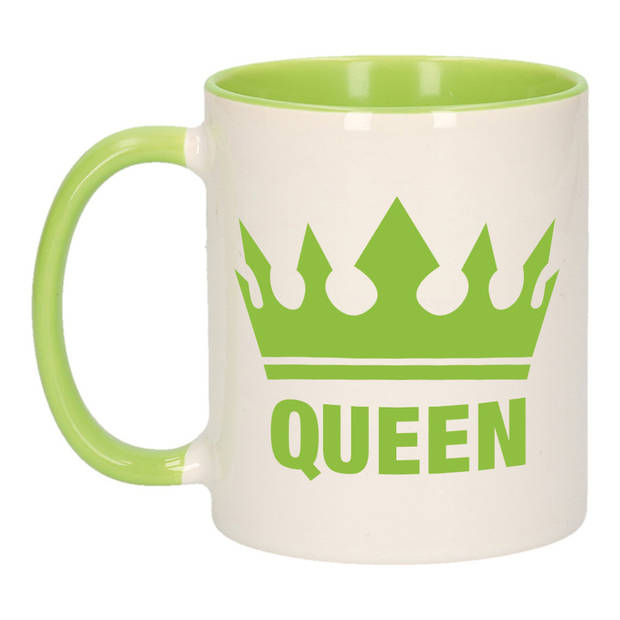 Cadeau Queen mok/ beker groen wit 300 ml - feest mokken