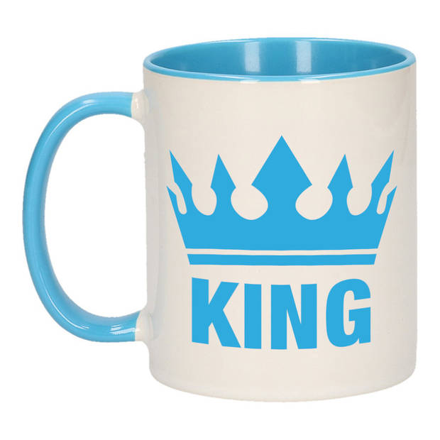 Cadeau King mok/ beker blauw wit 300 ml - feest mokken