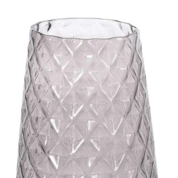 Cilindervaas gestipt/geribbeld glas grijs 10 x 21 cm - Vazen