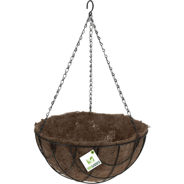 2x stuks metalen hanging baskets / plantenbakken zwart met ketting 30 cm - hangende bloemen - Plantenbakken