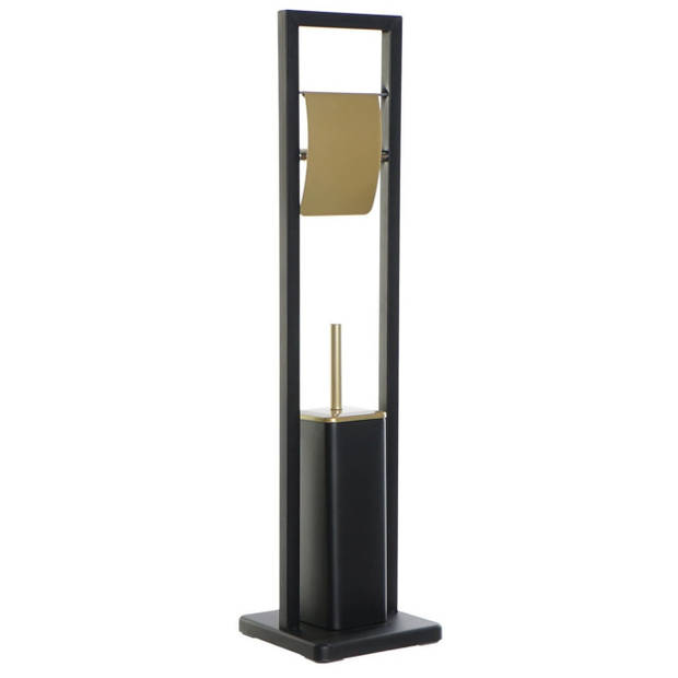 Toiletborstel set - zeeppompje/toiletrolhouder zwart/goud metaal 80 cm - Badkameraccessoireset