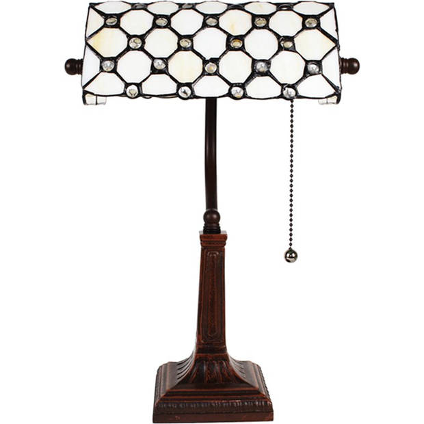 Clayre & Eef Cremekleurige Bureaulamp Tiffany 26*16*40 cm E27/max 1*40W 5LL-5687