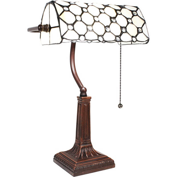 Clayre & Eef Cremekleurige Bureaulamp Tiffany 26*16*40 cm E27/max 1*40W 5LL-5687