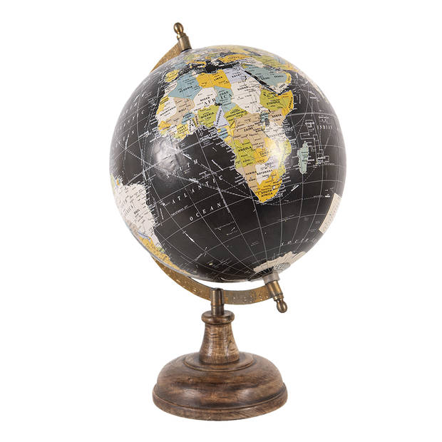 Clayre & Eef Zwarte Wereldbol/globe 22*22*37 cm 64914
